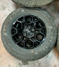 Load image into Gallery viewer, Set of Used '05-'26 Ford F150 Gloss Black Wheels 275/65R18 Goodyear AT Tires LT