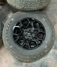 Load image into Gallery viewer, Set of Used '05-'26 Ford F150 Gloss Black Wheels 275/65R18 Goodyear AT Tires LT