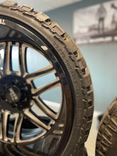 Load image into Gallery viewer, Set of Brand New 24x14 Moto Metal 6x5.5 Black Machined Rims 33/13.50R24 AMP MTs