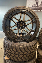 Load image into Gallery viewer, Set of Brand New 24x14 Moto Metal 6x5.5 Black Machined Rims 33/13.50R24 AMP MTs