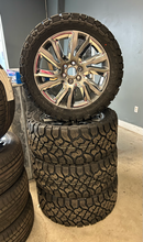 Load image into Gallery viewer, OEM '99-'26 Chevy Silverado 1500 22" Silver &amp; Chrome Wheels 33/12.50R22 RT Tires
