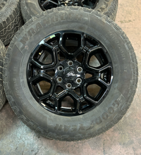 Load image into Gallery viewer, Set of Used '05-'26 Ford F150 Gloss Black Wheels 275/65R18 Goodyear AT Tires LT
