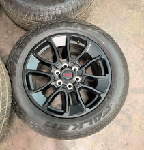 Load image into Gallery viewer, Set of Used '22-'26 Toyota Tundra OEM TRD Black Wheels on 265/60R20 Falken AT LT
