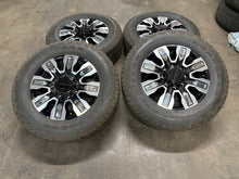 Load image into Gallery viewer, Set of Used &#39;11-&#39;24 GMC Sierra 2500 Black Milled Wheels 275/65R20 Goodyear E LT
