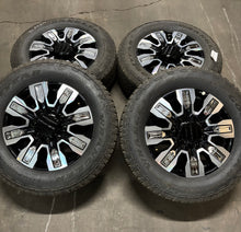Load image into Gallery viewer, Set of 4 Used &#39;11-&#39;24 GMC Sierra 2500 Black Milled Rims 275/65R20 Goodyear AT LT
