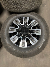 Load image into Gallery viewer, Set of 4 Used &#39;11-&#39;24 GMC Sierra 2500 Black Milled Rims 275/65R20 Goodyear AT LT

