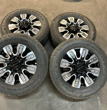 Load image into Gallery viewer, Set of 4 Used &#39;11-&#39;24 GMC Sierra 2500 Black Milled Rims 275/65R20 Goodyear AT LT
