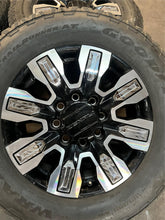 Load image into Gallery viewer, Set of 4 Used &#39;11-&#39;24 GMC Sierra 2500 Black Milled Rims 275/65R20 Goodyear AT LT
