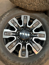 Load image into Gallery viewer, Set of 4 Used &#39;11-&#39;24 GMC Sierra 2500 Black Milled Rims 275/65R20 Goodyear AT LT
