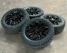 Load image into Gallery viewer, Set of 4 &#39;11-&#39;24 Chevy 2500 3500 22&quot; Black Rims 285/55R22 Nitto Ridge Grapplers
