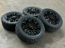 Load image into Gallery viewer, Set of 4 &#39;11-&#39;24 Chevy 2500 3500 22&quot; Black Rims 285/55R22 Nitto Ridge Grapplers
