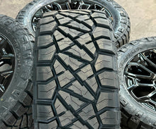 Load image into Gallery viewer, Set of 4 &#39;11-&#39;24 Chevy 2500 3500 22&quot; Black Rims 285/55R22 Nitto Ridge Grapplers
