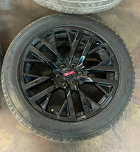 Load image into Gallery viewer, Set of 4 Used &#39;00-&#39;24 Sierra 1500 Tahoe Black Wheels on 275/50R22 Bridgestone LT
