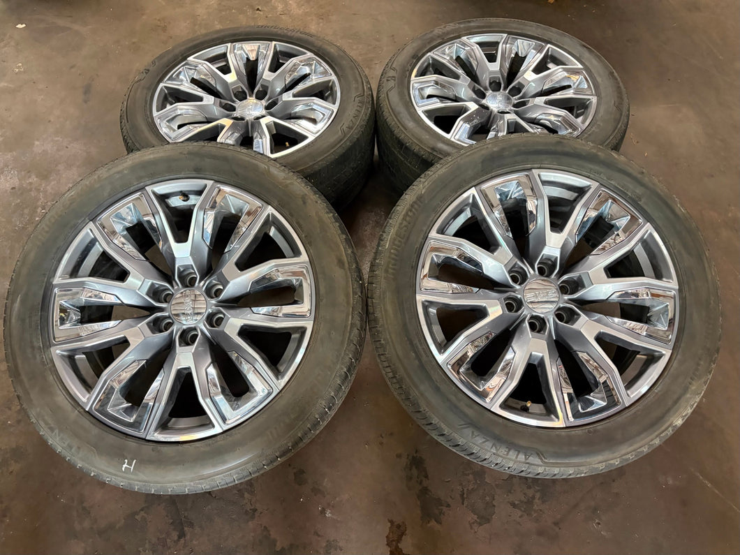 Set of 4 Used '00-'25 Yukon Sierra 1500 Denali Grey Machined Rims 275/50R22 LT