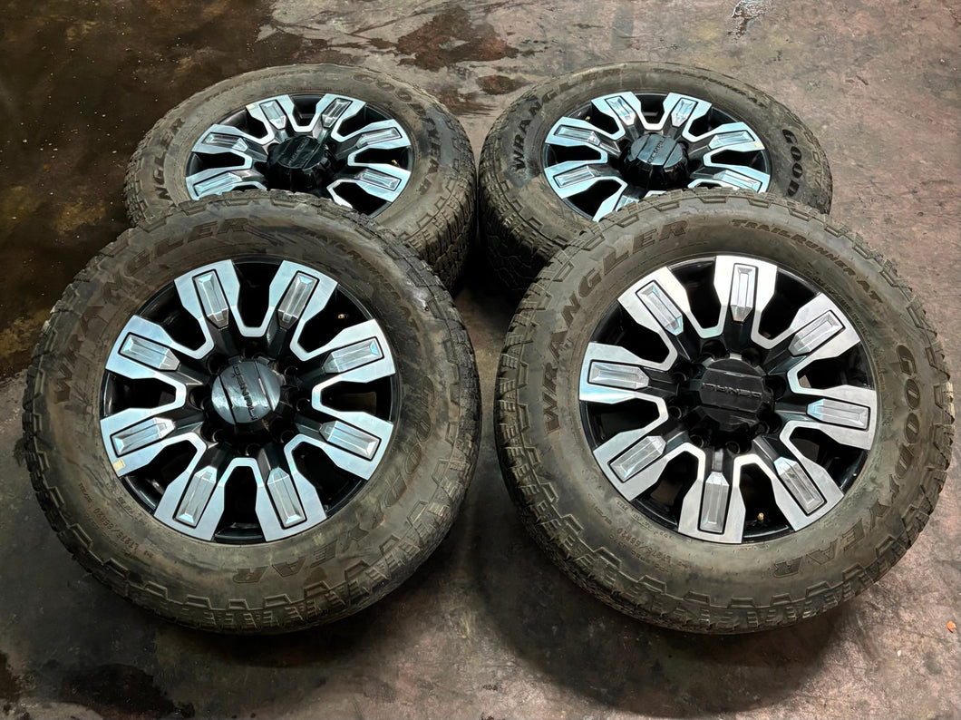 Set of Used '11-'25 Sierra 2500 3500 Denali Ultimate Rims 275/65R20 Goodyear LT