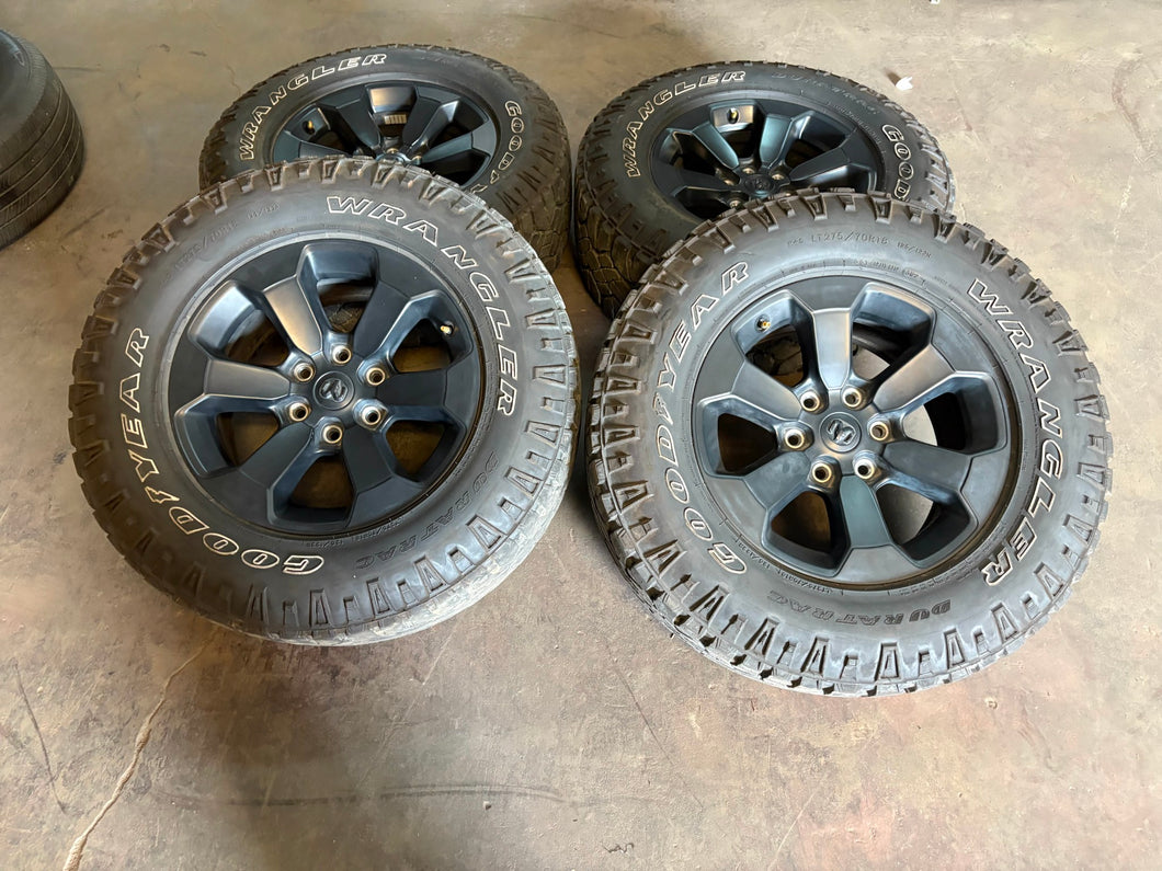 Set of Used '19-'25 RAM 1500 Black Rims 275/70R18 Goodyear Wrangler Duratrac LT