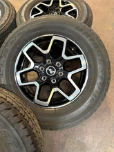 Load image into Gallery viewer, Set of 5 Used OEM 18&quot; &#39;21-&#39;25 Ford Bronco Black &amp; Milled Rims 255/70R18 Tires LT

