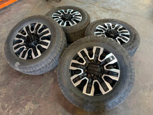 Load image into Gallery viewer, Four Used 20&quot; &#39;11-&#39;24 GMC Sierra 3500 HD Denali Wheels on 275/65R20 Goodyears LT
