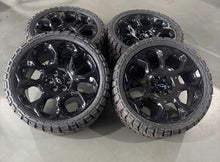 Load image into Gallery viewer, Set of New OEM 24&quot; &#39;00-&#39;25 GMC Sierra 1500 Black Wheels on 33/12.50R24 Kenda RT
