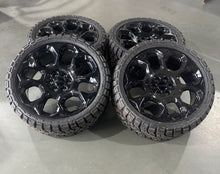 Load image into Gallery viewer, Set of New OEM 24&quot; &#39;00-&#39;25 GMC Sierra 1500 Black Wheels on 33/12.50R24 Kenda RT
