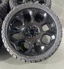 Load image into Gallery viewer, Set of New OEM 24&quot; &#39;00-&#39;25 GMC Sierra 1500 Black Wheels on 33/12.50R24 Kenda RT
