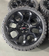 Load image into Gallery viewer, Set of New OEM 24&quot; &#39;00-&#39;25 GMC Sierra 1500 Black Wheels on 33/12.50R24 Kenda RT
