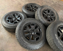 Load image into Gallery viewer, Set of 5 Used 17&quot; &#39;07-&#39;24 Jeep Wrangler Black Rims 245/75R17 Goodyear Tires LT
