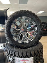 Load image into Gallery viewer, Set of 4 &#39;00-&#39;18 Chevy 1500 22&quot; Chrome Snowflakes 35/12.50R22 Dirt Commander Mts
