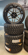 Load image into Gallery viewer, Set of Brand New 24x14 Moto Metal 6x5.5 Black Machined Rims 33/13.50R24 AMP MTs
